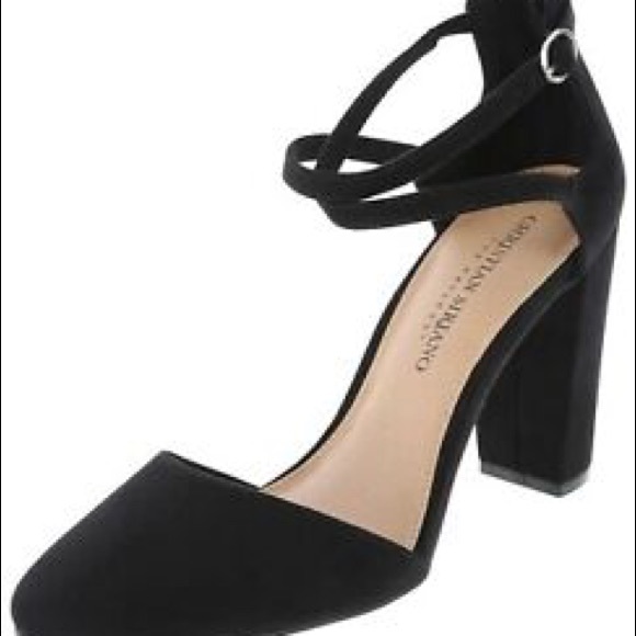 Christian Siriano | Shoes | Nib Christian Siriano Black Strappy Pumps  Square Heels Suede Dressy | Poshmark